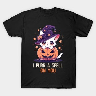 Funny Cat Pun Witch Spell Graphic Men Kids Women Halloween T-Shirt